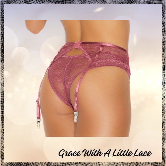 Rose Wine Lace Bra and Garter Lingerie Set - Picture 6 of 8